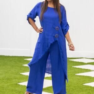 NEW Royal Blue Matching Relaxed Lagenlook Top & Pants Set Abaya Vacation Wear XL